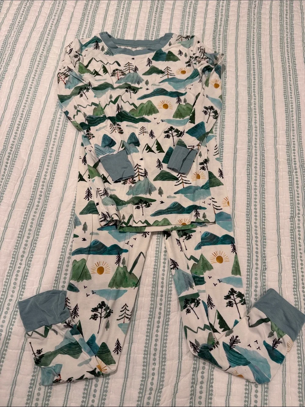 Little Sleepies Mountain & Sun Pajama Set - Blue, Green, Yellow